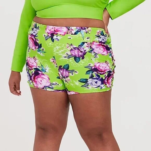 Torrid Neon Green Floral Lattice High Waist Swim Bottom 4X - Picture 9 of 10